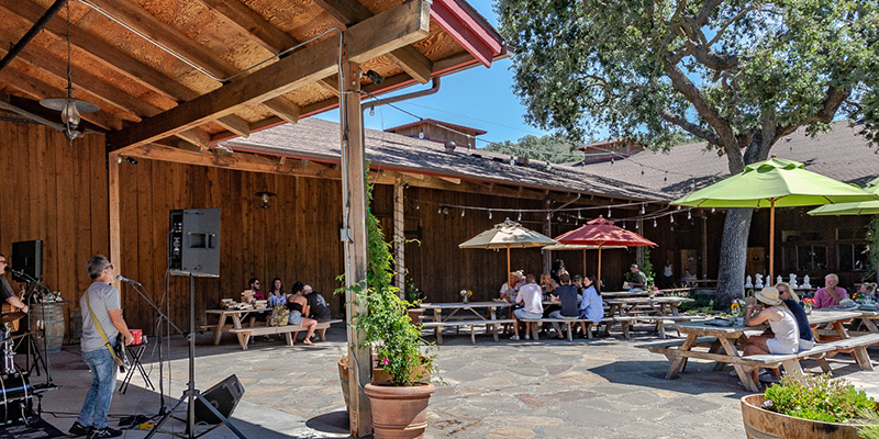 Band playing music in the Courtyard at Zaca Mesa Winery